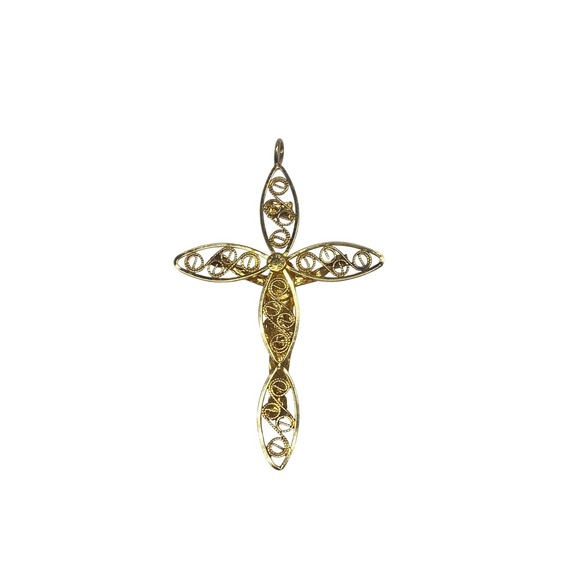 Vintage 12k Gold filled Filigree Crucifix Cross Pendant Religious Charm 1.5 Inch - Picture 2 of 4